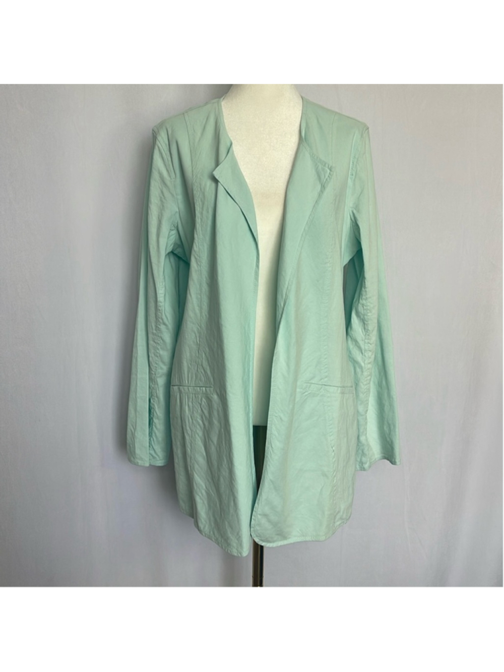 NEW Eileen Fisher Linen Viscose Stretch Open Front Blazer Jacket Sz M Robin Egg